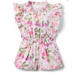 Janie and Jack Girl Jet Ivory Floral The Garden Getaway Romper Size 14